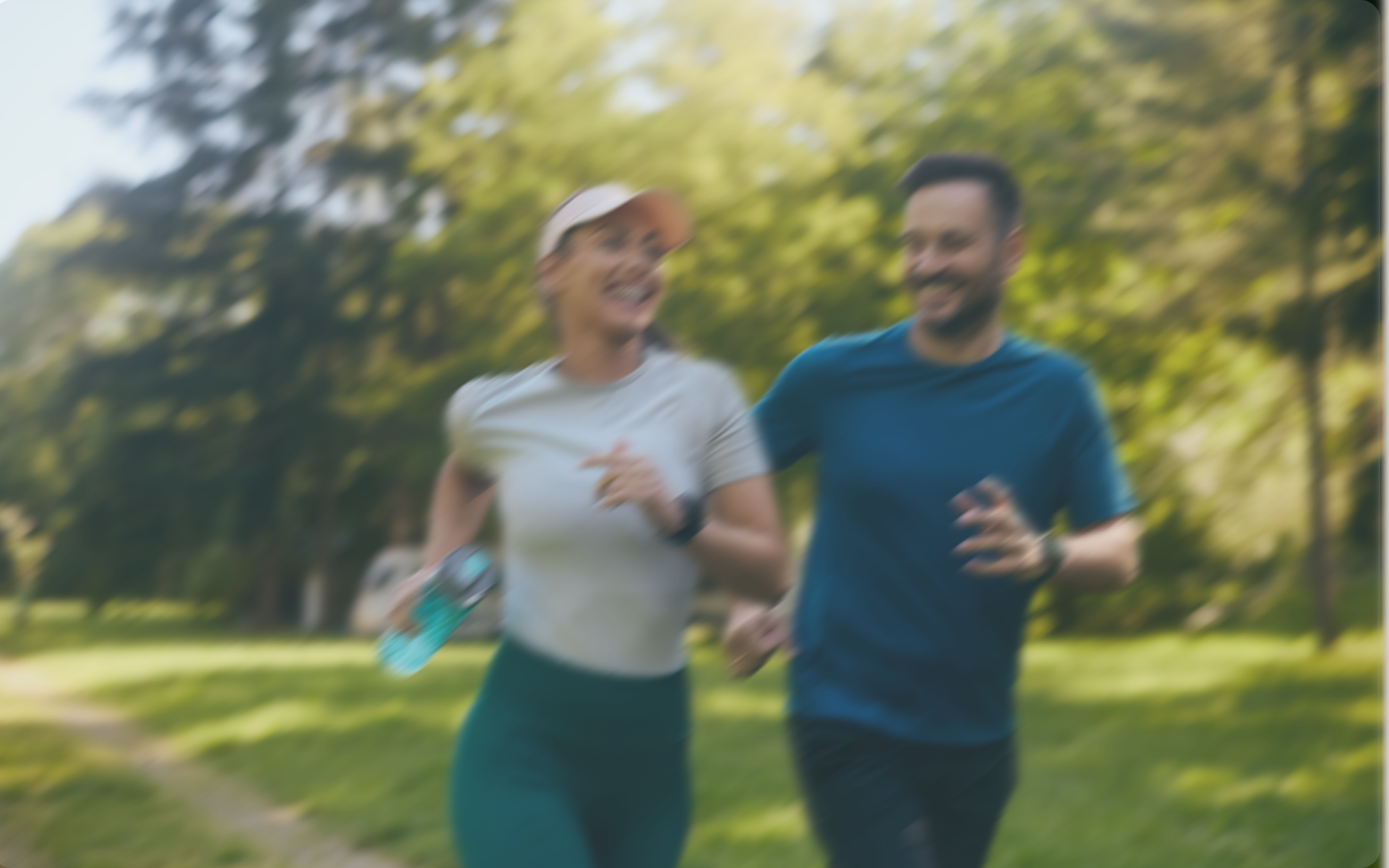 man and woman running outside