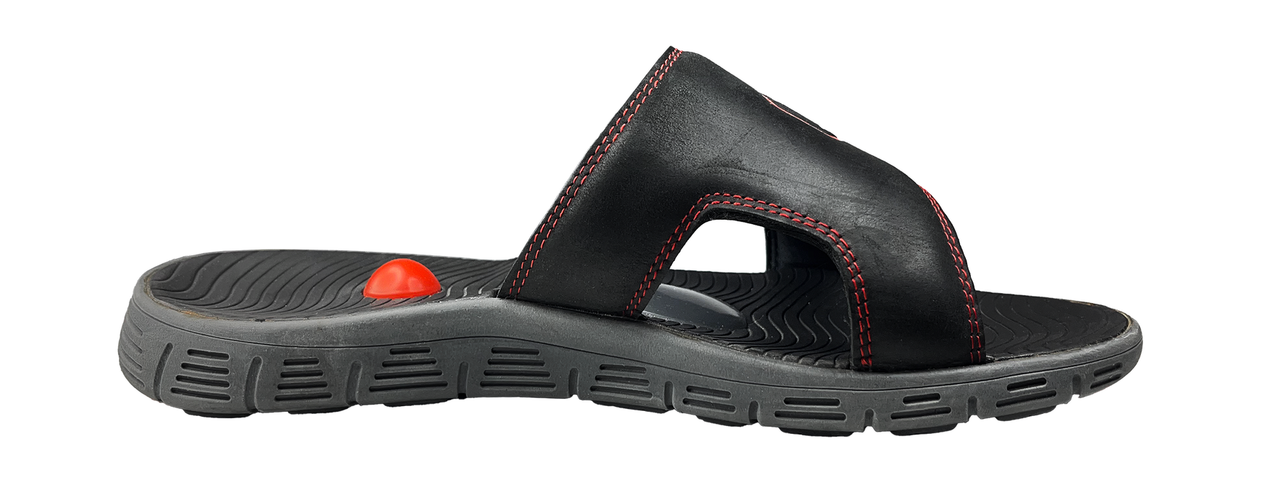 Side view of initial Flex 3 Fitness Slides prototype with red heel ball.